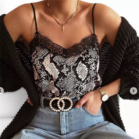 Tops - Snakeskin Lace Cami Tank
